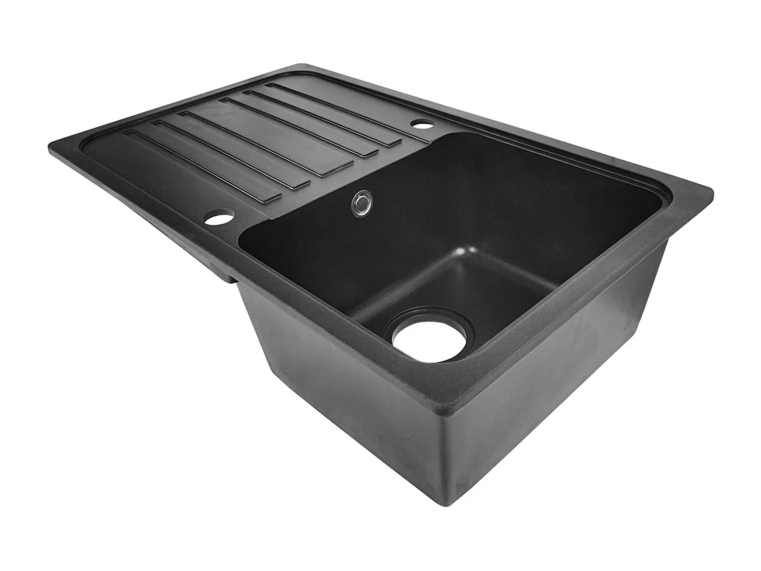 Fregadero de granito con 1 seno y escurridor 76 x 46 cm para empotrar o bajo encimera color a elegir fregadero negro equipamiento de cocina 01_0000188