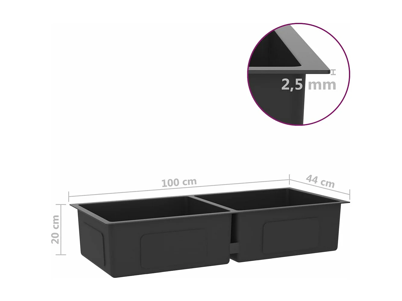 Fregadero de cocina hecho a mano fregadero de cocina baño interior del hogar 100 x 44 cm acero inoxidable negro 02_0002474