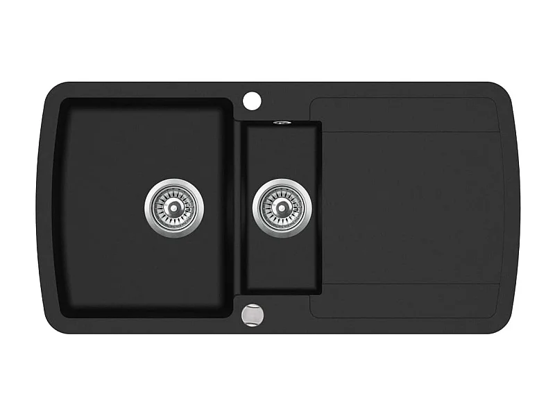 Fregadero de cocina doble de granito, bandeja de 96 x 50 x 31 cm, decoración de cocina negra para el hogar 02_0002315