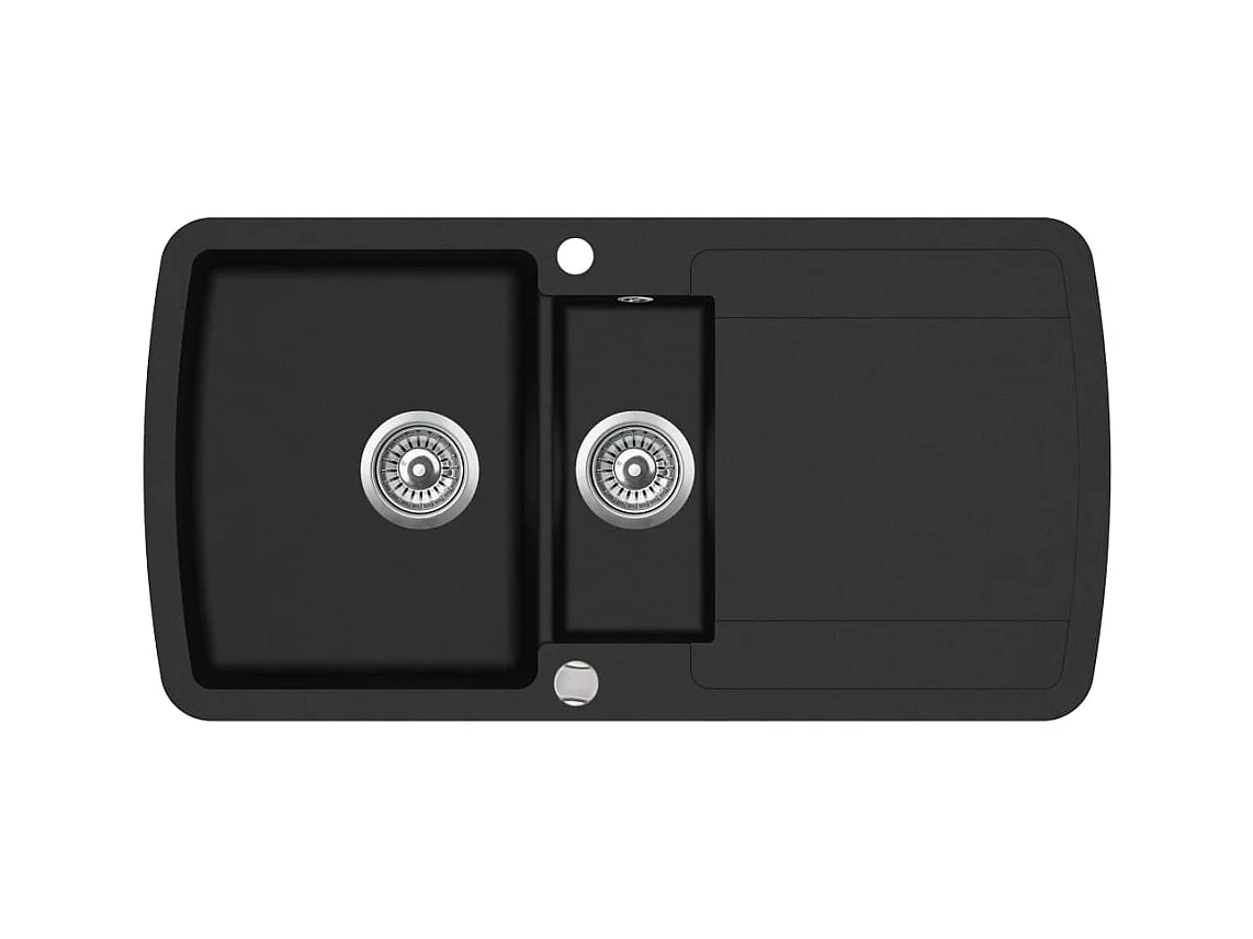 Lavello cucina doppio granito 96 x 50 x 31 cm vassoio home nero arredamento cucina 02_0002315
