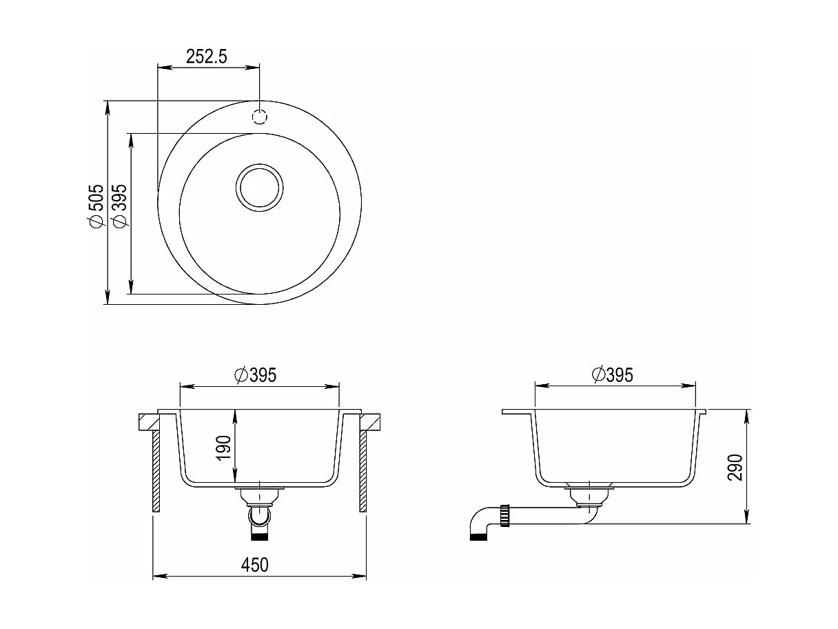Fregadero de cocina de granito, seno individual, redondo, gris, decoración de la cocina del hogar 02_0002326