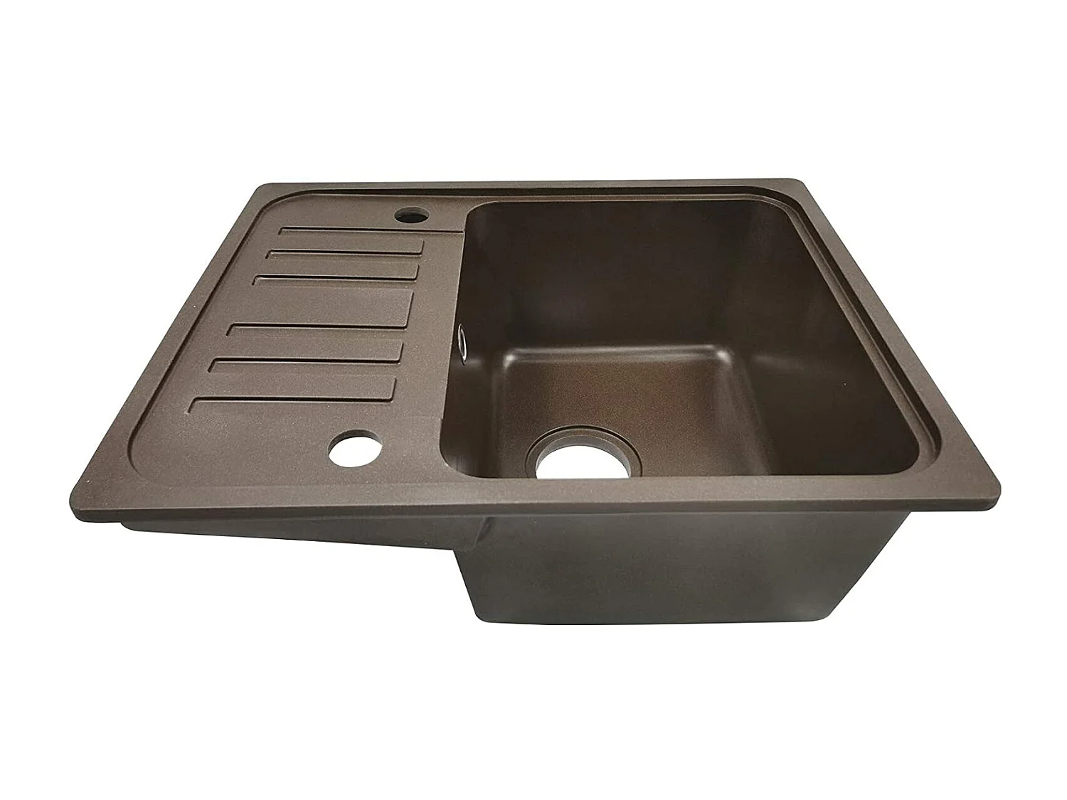 Fregadero de granito con 1 seno y escurridor 57 x 45 cm para fregadero de cocina empotrado o bajo encimera equipamiento de cocina marrón 01_0000191