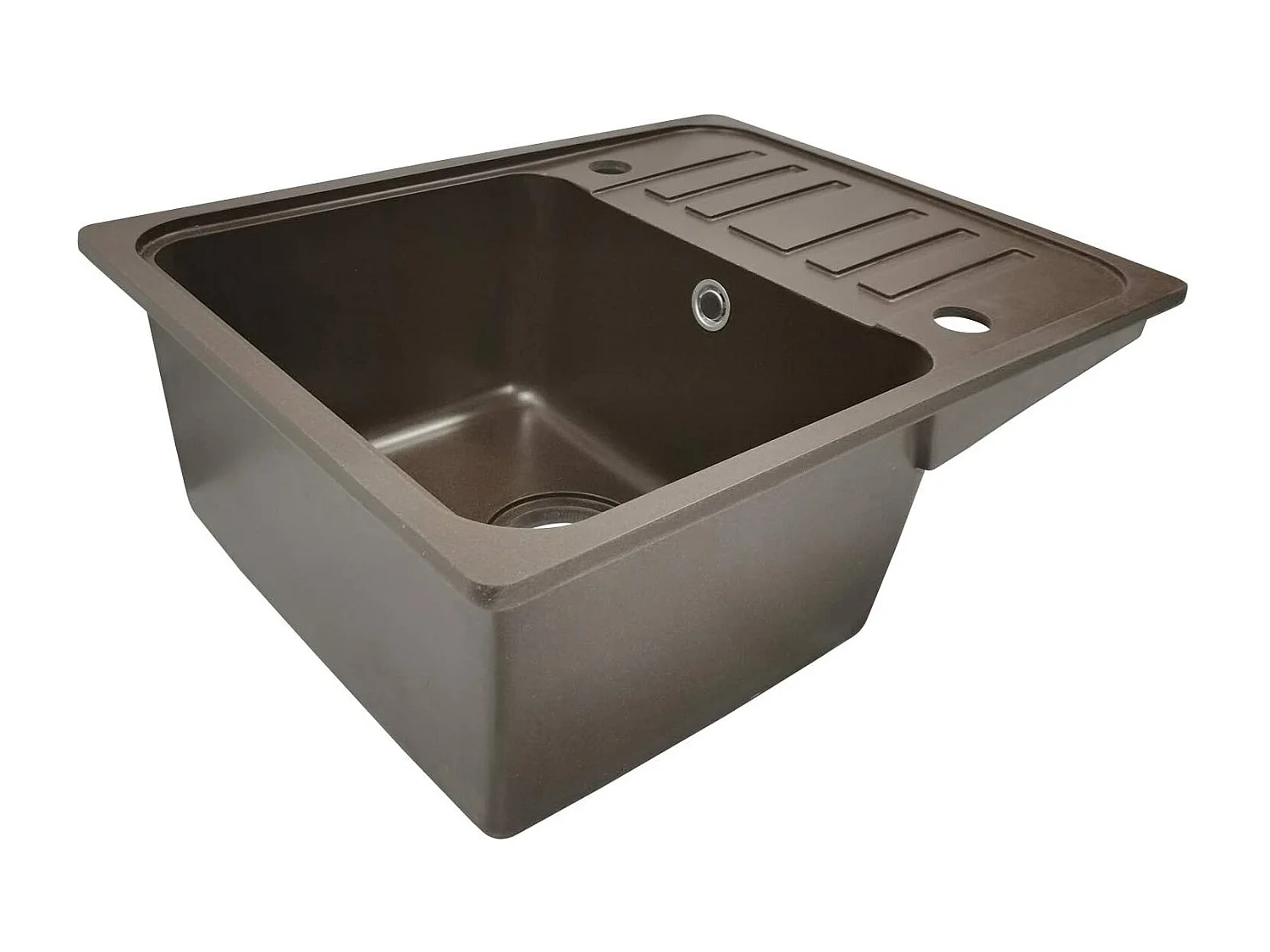 Fregadero de granito con 1 seno y escurridor 57 x 45 cm para fregadero de cocina empotrado o bajo encimera equipamiento de cocina marrón 01_0000191