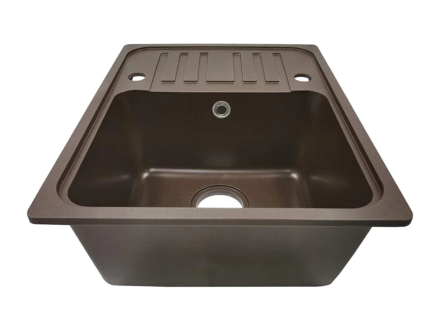 Fregadero de granito con 1 seno y escurridor 57 x 45 cm para fregadero de cocina empotrado o bajo encimera equipamiento de cocina marrón 01_0000191