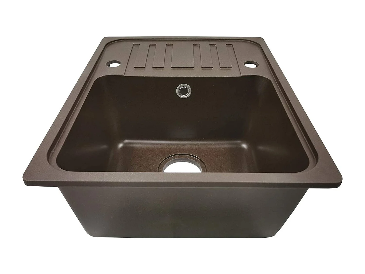 Fregadero de granito con 1 seno y escurridor 57 x 45 cm para fregadero de cocina empotrado o bajo encimera equipamiento de cocina marrón 01_0000191