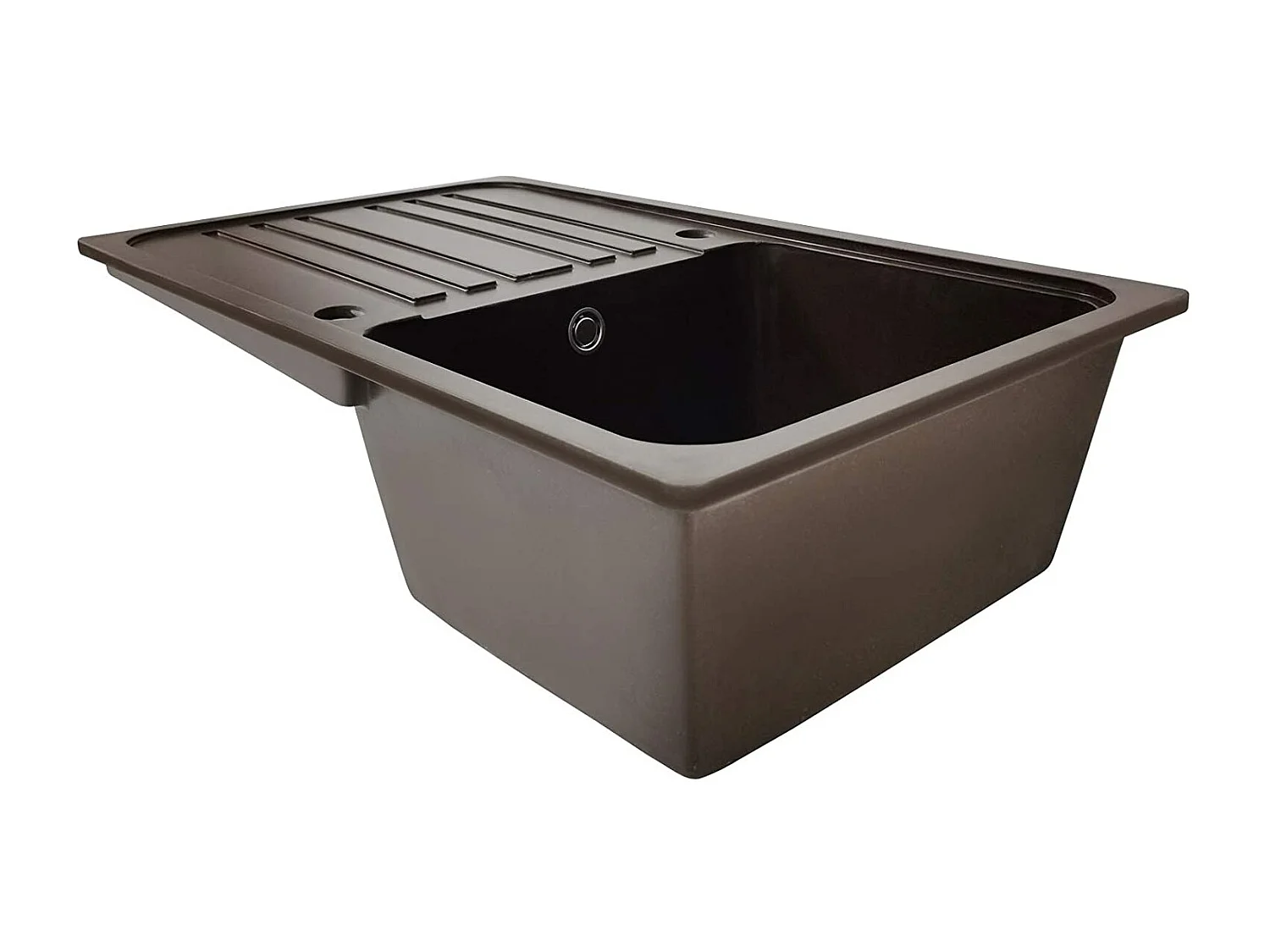 Fregadero de granito con 1 seno y escurridor 76 x 46 cm para fregadero de cocina empotrado o bajo encimera equipamiento de cocina marrón 01_0000186