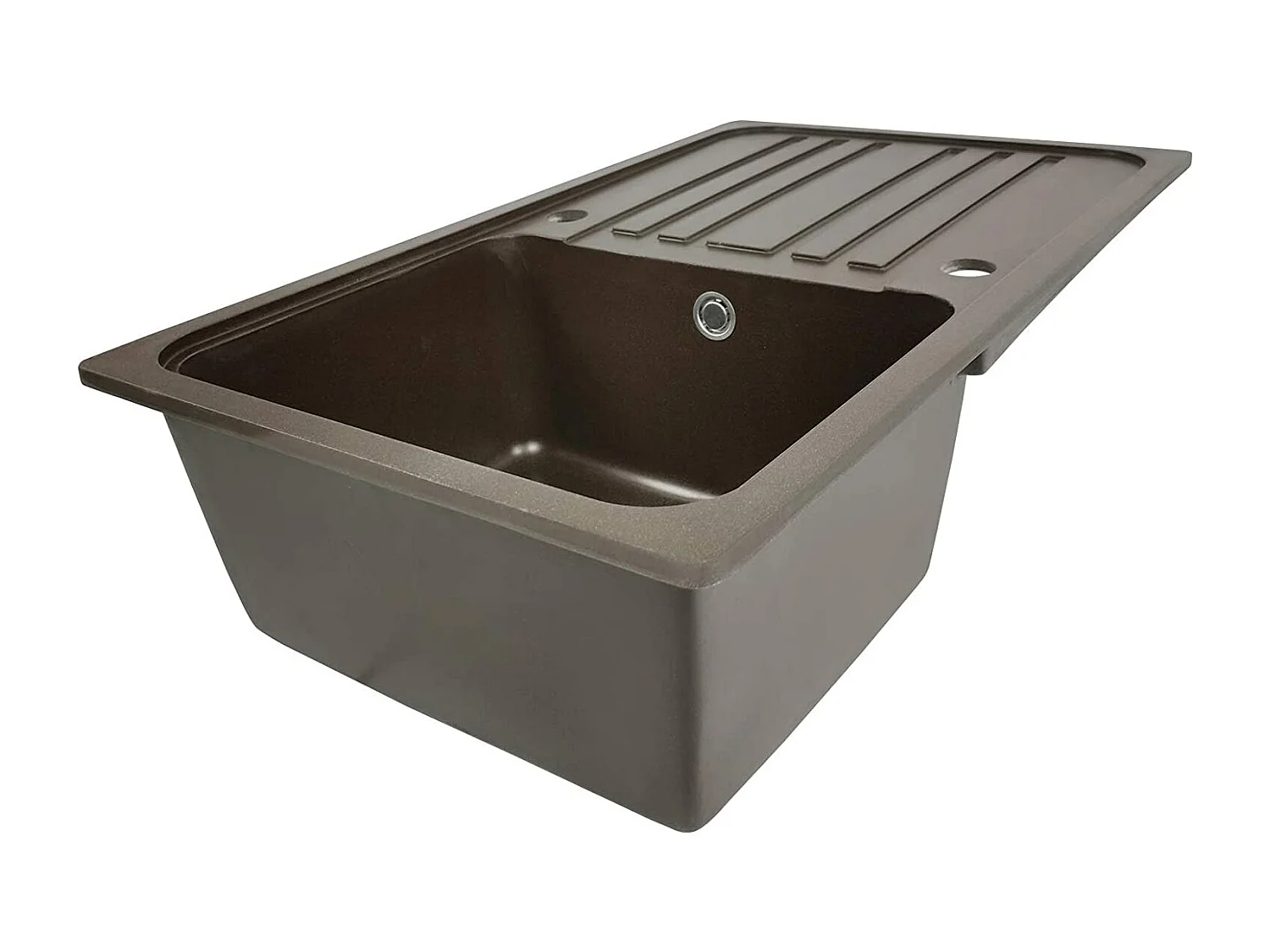 Fregadero de granito con 1 seno y escurridor 76 x 46 cm para fregadero de cocina empotrado o bajo encimera equipamiento de cocina marrón 01_0000186