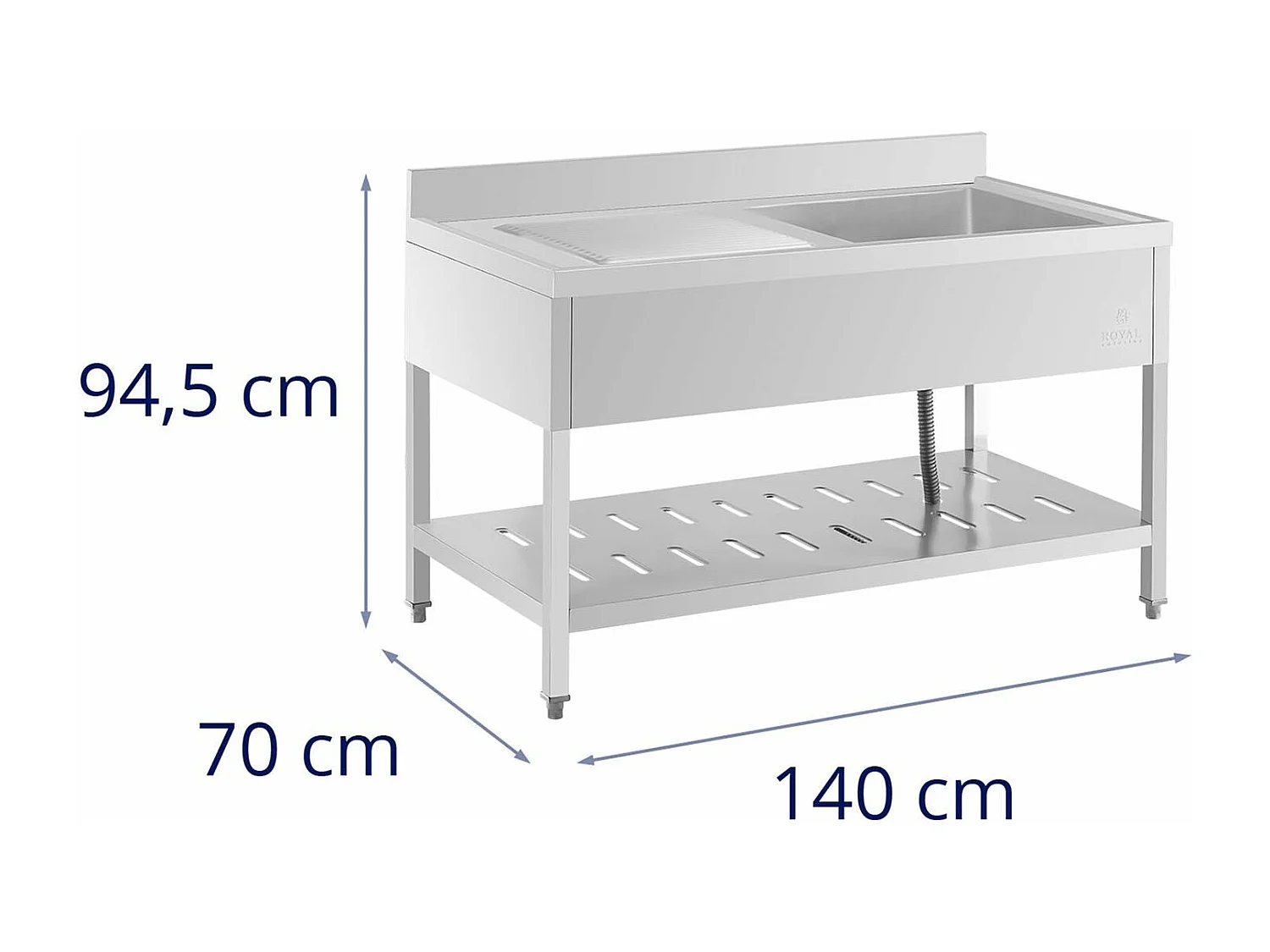 Évier professionnel inox plonge argenté 140 x 70 x 94.5 cm 14_0005013