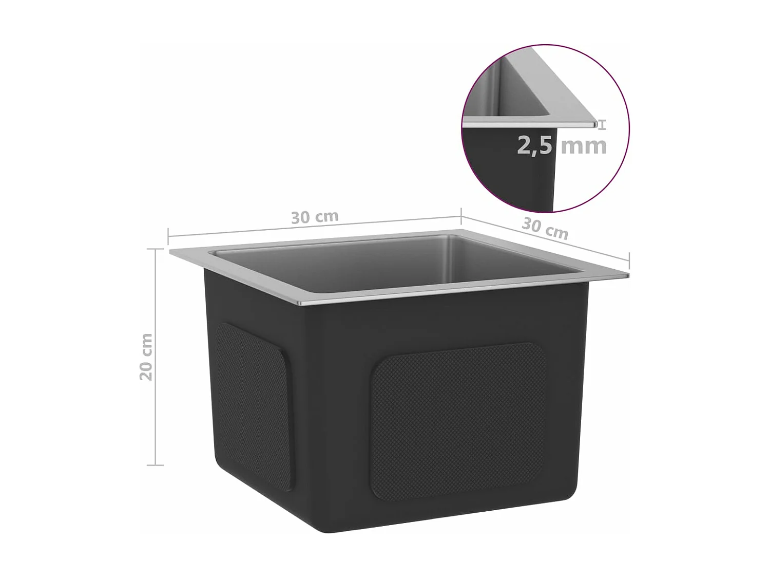 Evier de cuisine fait argenté 30 x 30 x 20 cm 02_0002449