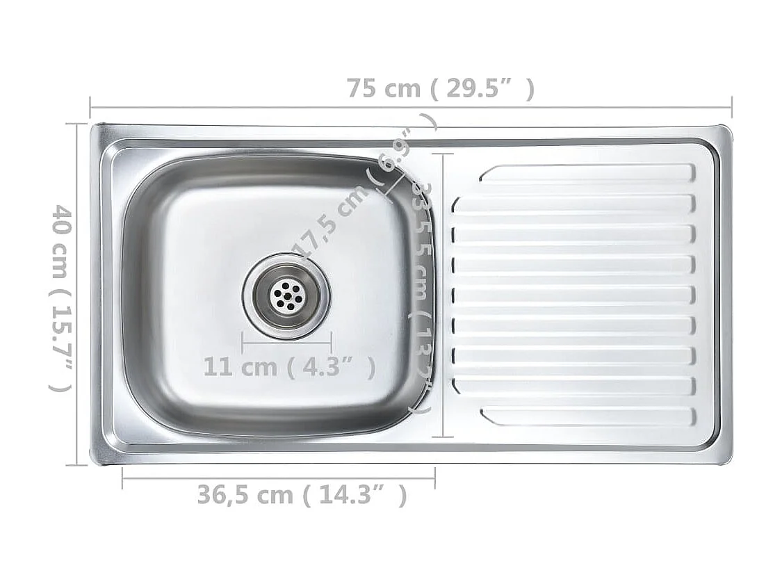 Evier de cuisine avec argenté 75 x 40 x 18 cm 02_0002358