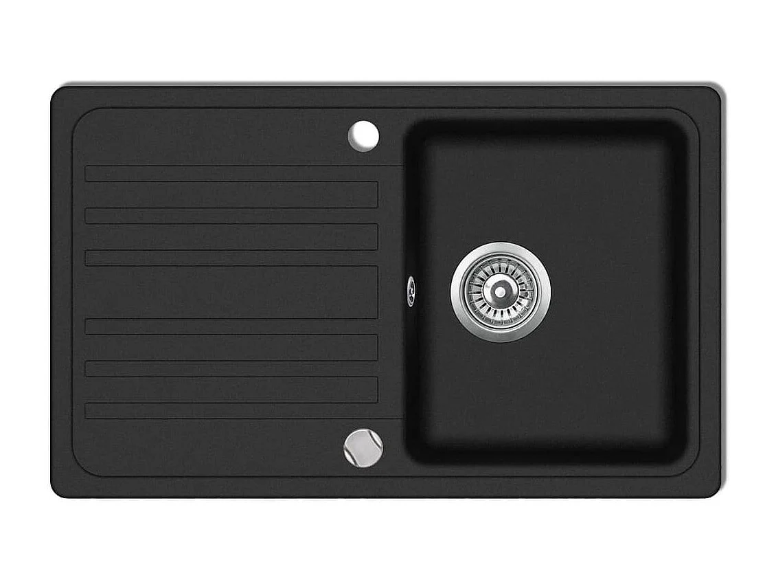 Fregadero de cocina de granito, escurridor reversible negro, lavabo para lavar a mano 02_0002304