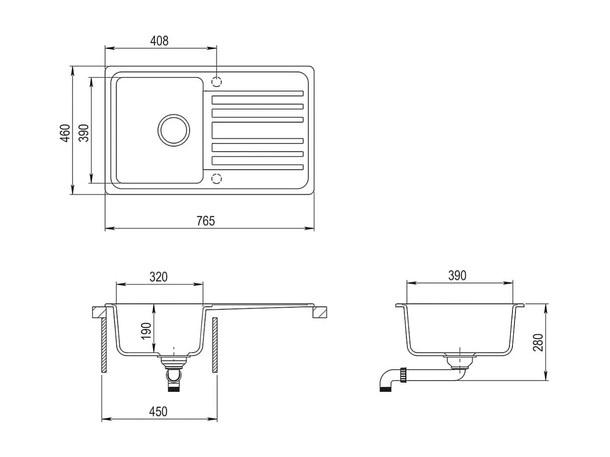 Fregadero de cocina de granito, escurridor reversible negro, lavabo para lavar a mano 02_0002304