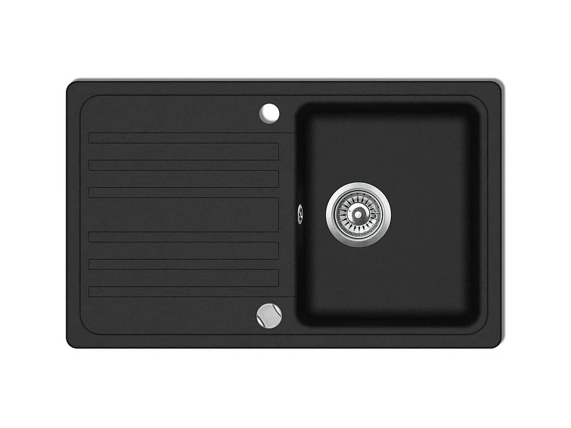 Lavello da cucina in granito Nero Scolapiatti reversibile Lavabo 02_0002304