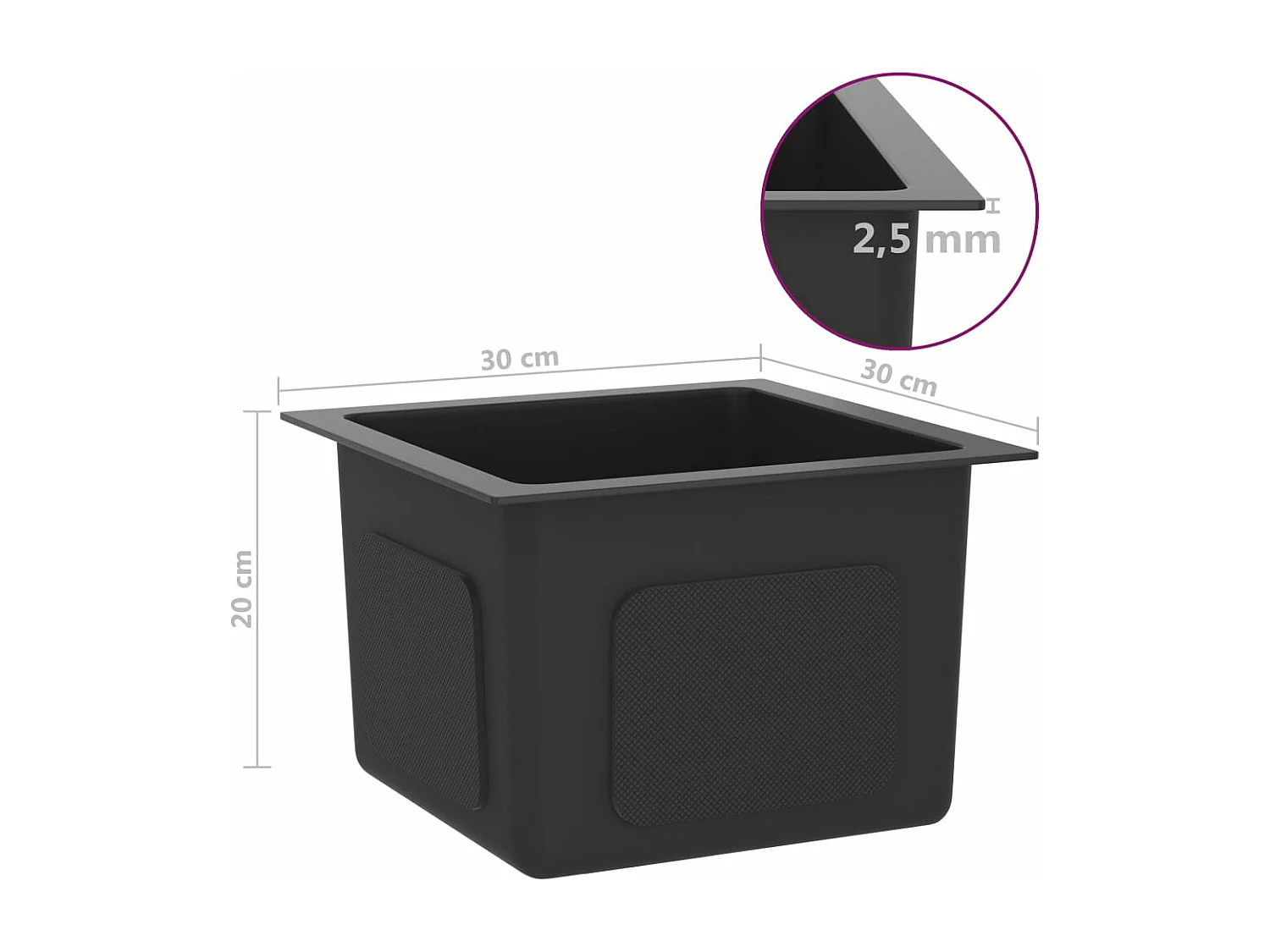 Pia de cozinha artesanal para casa interior pia de banheiro 30 x 30 cm aço inoxidável preto 02_0002450