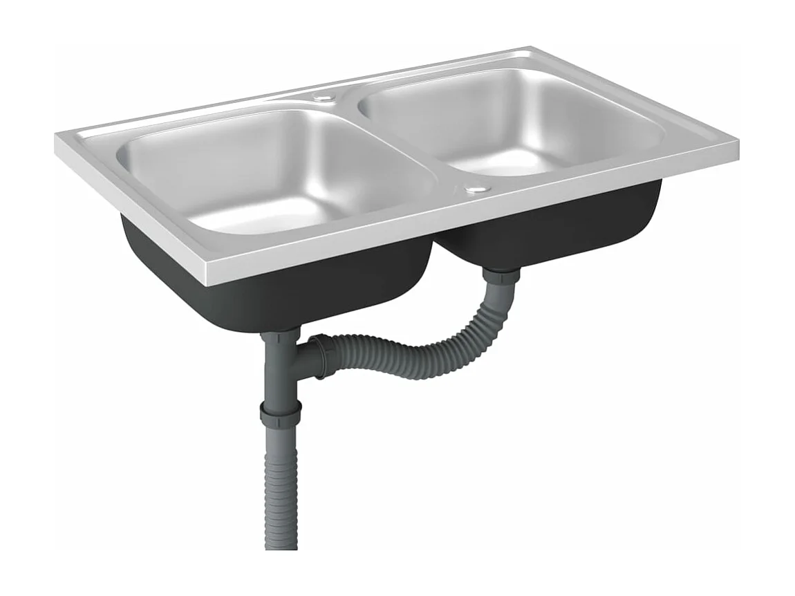 Fregadero doble para cocina, fregadero bajo encimera, fregadero de cocina, lavabo bajo encimera, interior plateado, 80 x 50 cm, acero inoxidable 02_0002429