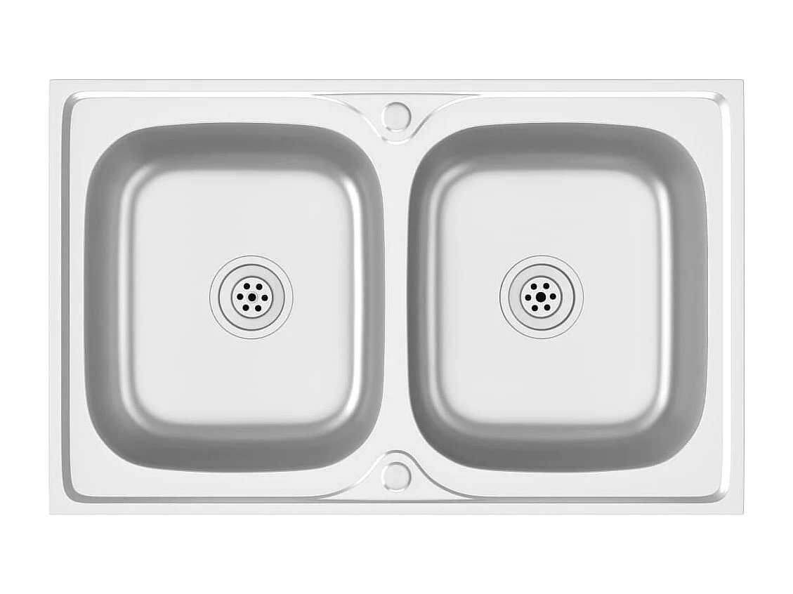 Fregadero doble para cocina, fregadero bajo encimera, fregadero de cocina, lavabo bajo encimera, interior plateado, 80 x 50 cm, acero inoxidable 02_0002429