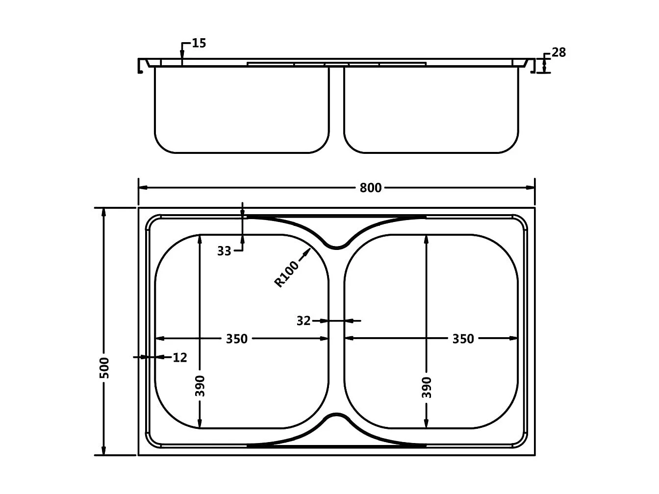 Fregadero doble para cocina, fregadero bajo encimera, fregadero de cocina, lavabo bajo encimera, interior plateado, 80 x 50 cm, acero inoxidable 02_0002429