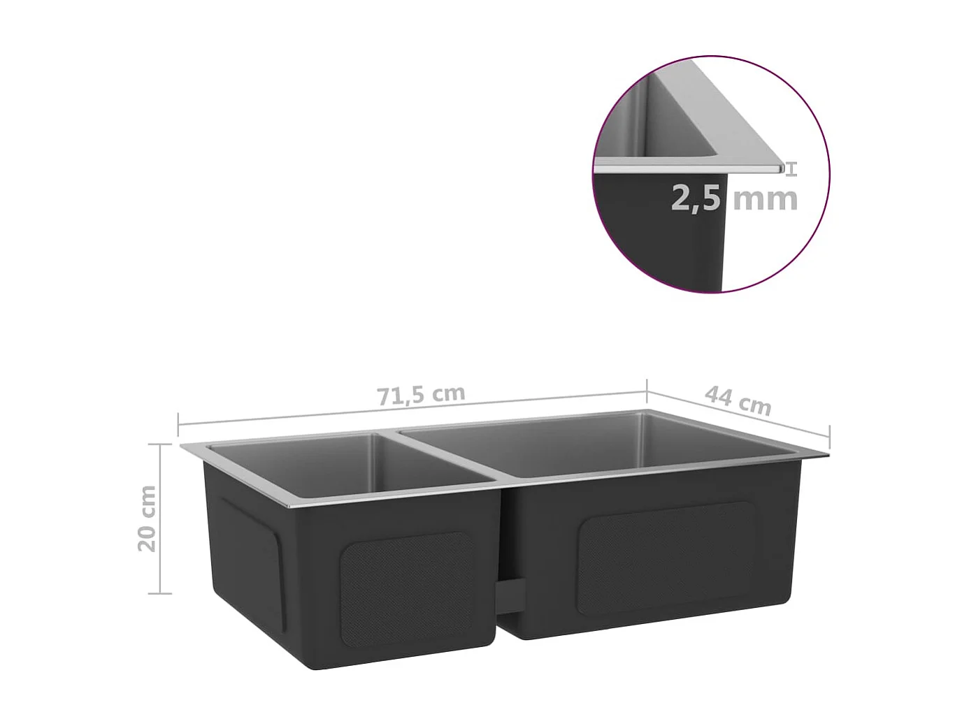 Evier de cuisine évier argenté 71.5 x 44 x 20 cm 02_0002477