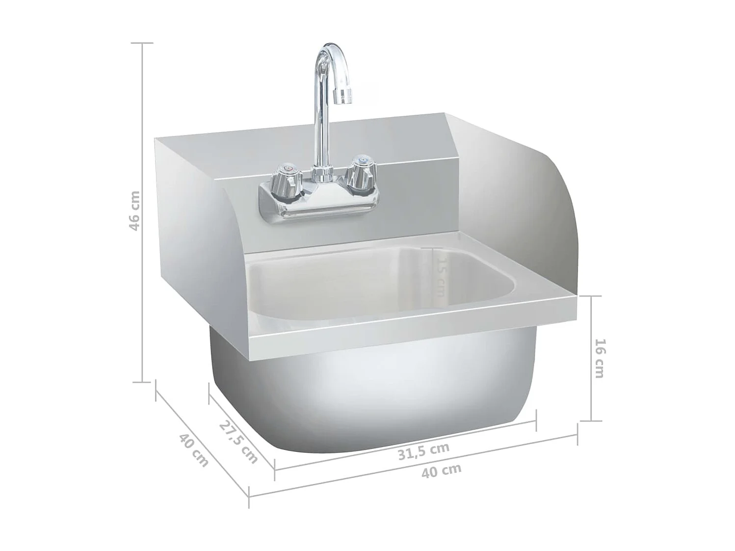 Lavabo commercial de lavage argenté 40 x 40 x 46 cm 02_0002447