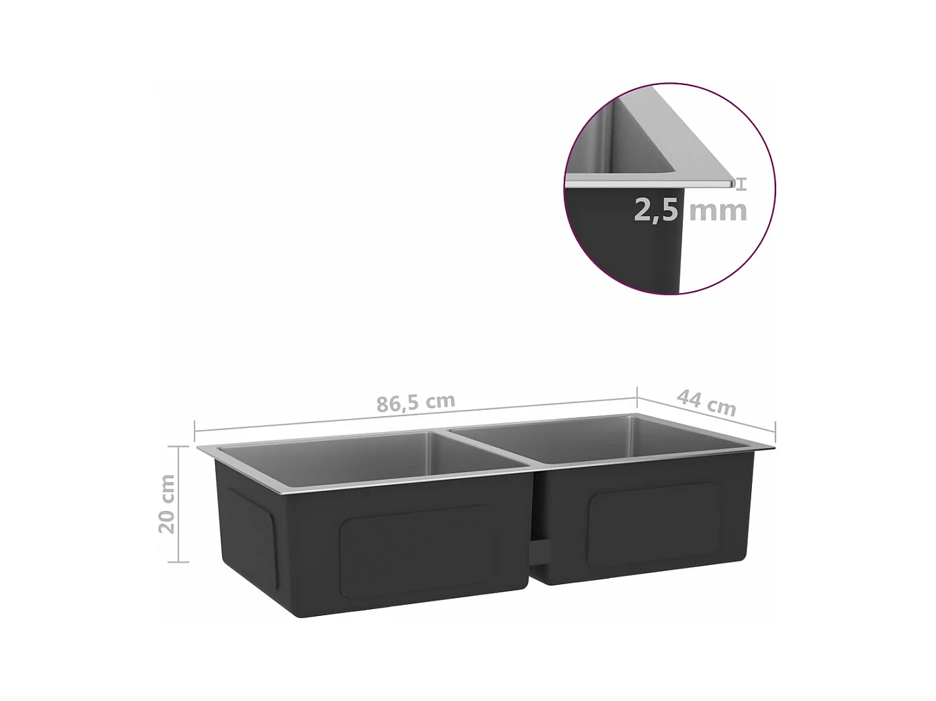 Evier de cuisine fait argenté 86.5 x 44 x 20 cm 02_0002471