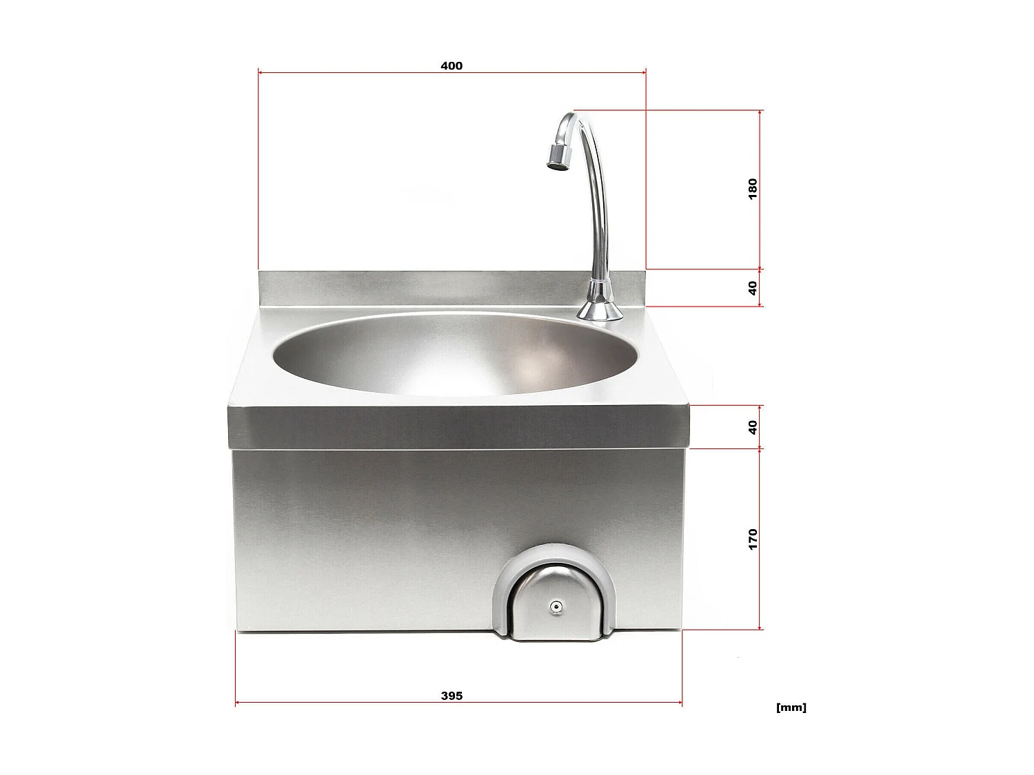 Lavabo in acciaio pregiato lavello gastro rotondo vasca con comando a ginocchio 16_0002397