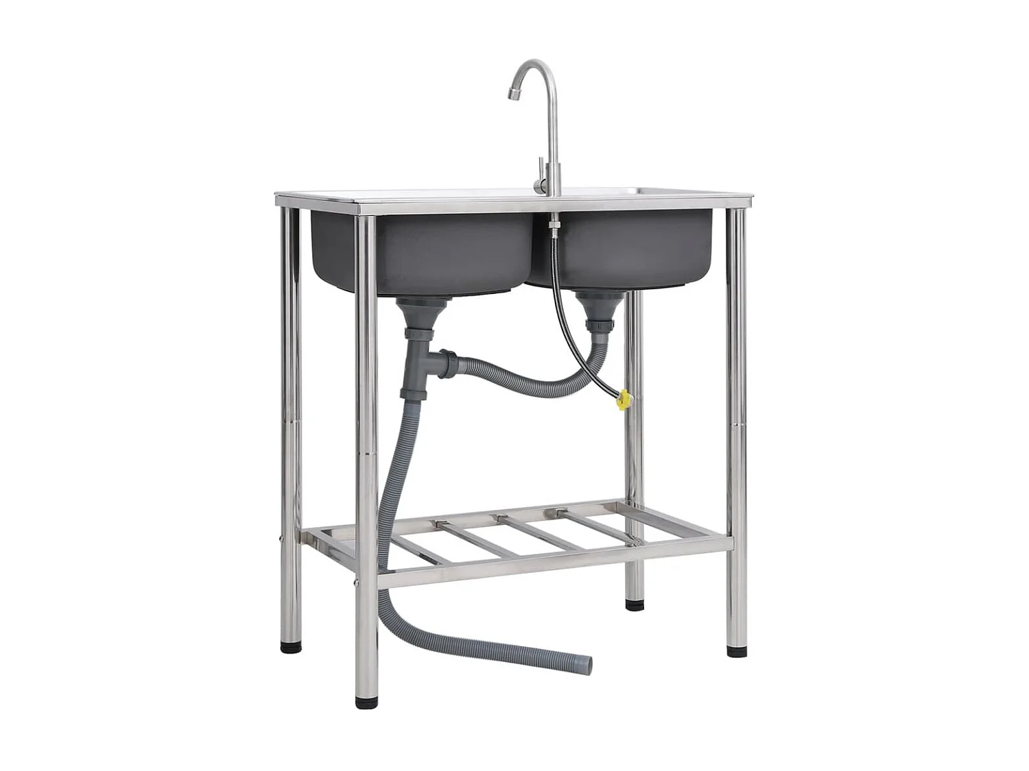 Pia de acampamento pia dupla com torneira pia de cozinha pia de garagem pia externa antiincrustante 78 x 43 cm aço inoxidável 02_0002437