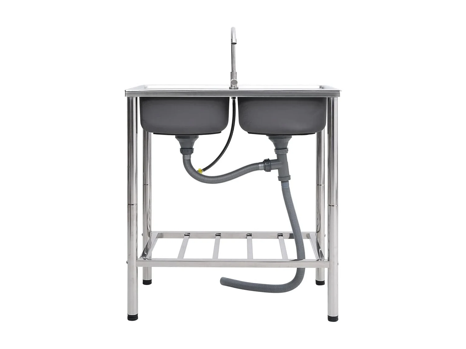 Pia de acampamento pia dupla com torneira pia de cozinha pia de garagem pia externa antiincrustante 78 x 43 cm aço inoxidável 02_0002437