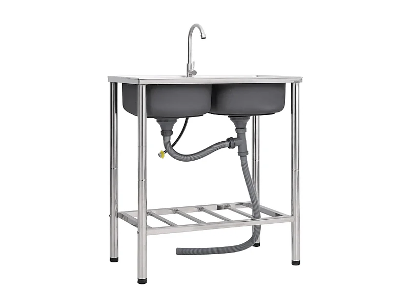 Evier de camping double argenté 78 x 43 x 18.8 cm 02_0002437