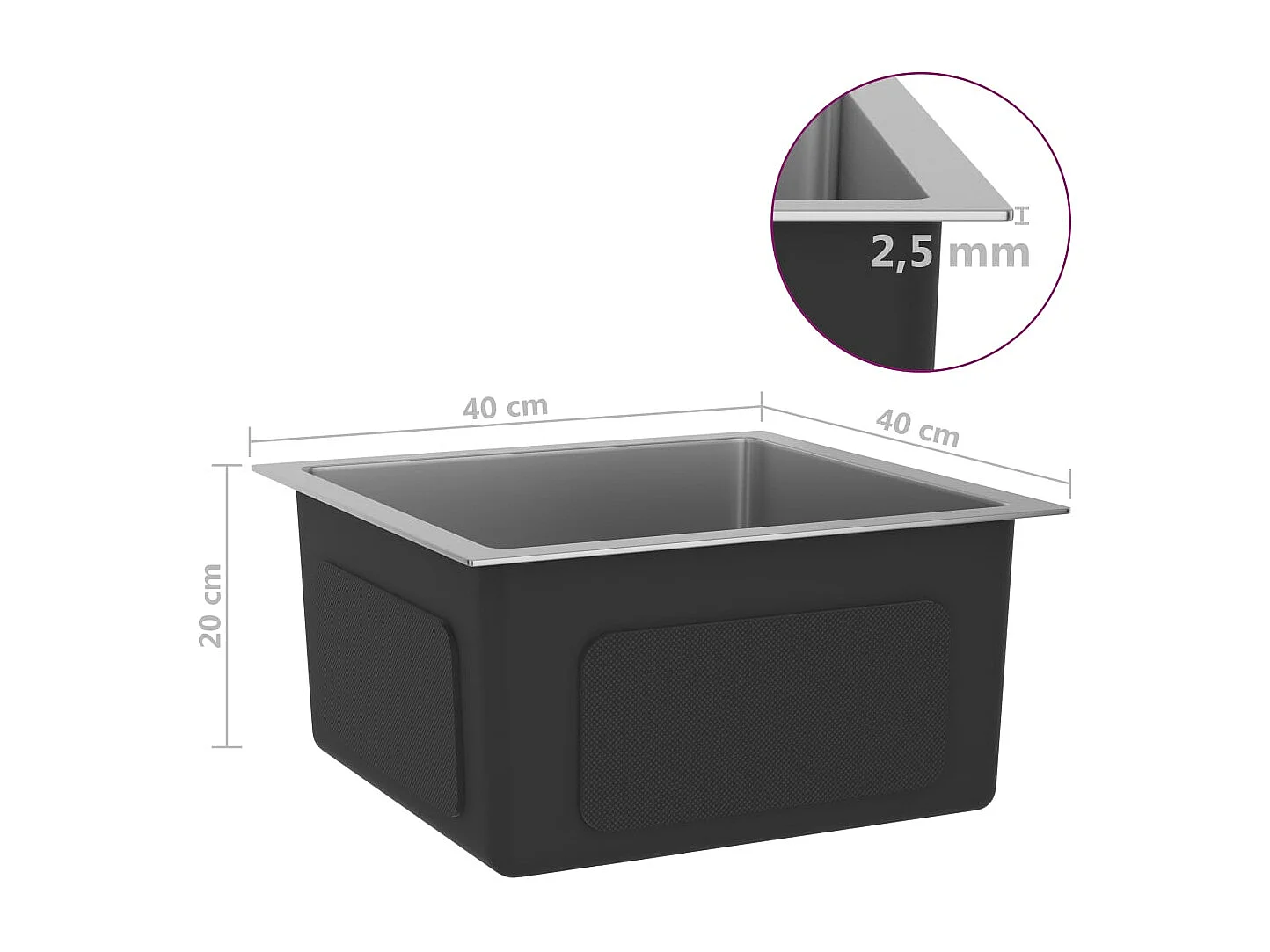 Evier de cuisine fait argenté 40 x 40 x 20 cm 02_0002451