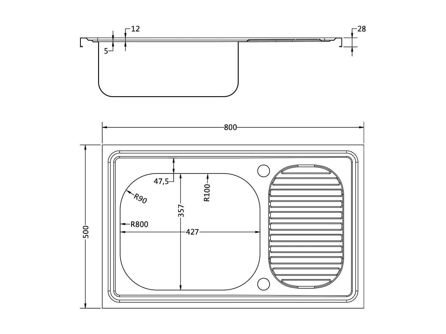 Jeu d'evier de cuisine argenté 80 x 50 x 15.5 cm 02_0002427