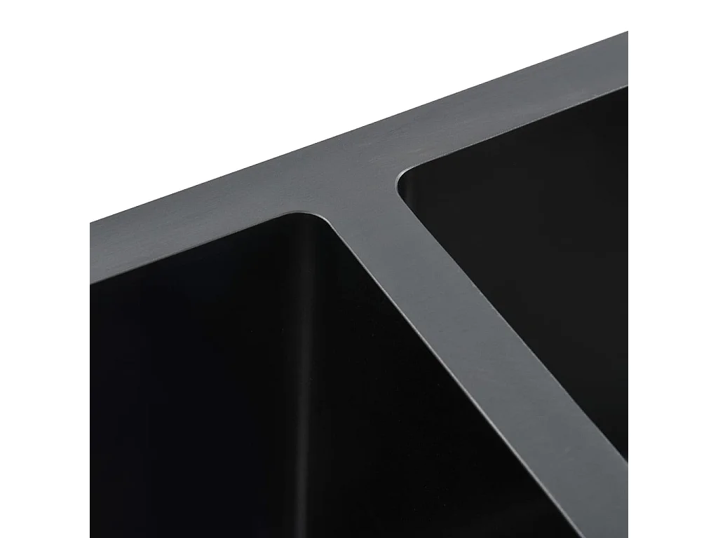 Fregadero de cocina hecho a mano con colador 111,5 x 44 cm de acero inoxidable con acabado cepillado negro 02_0002372