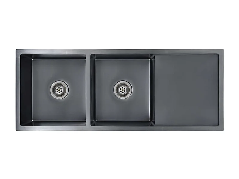 Fregadero de cocina hecho a mano con colador 111,5 x 44 cm de acero inoxidable con acabado cepillado negro 02_0002372