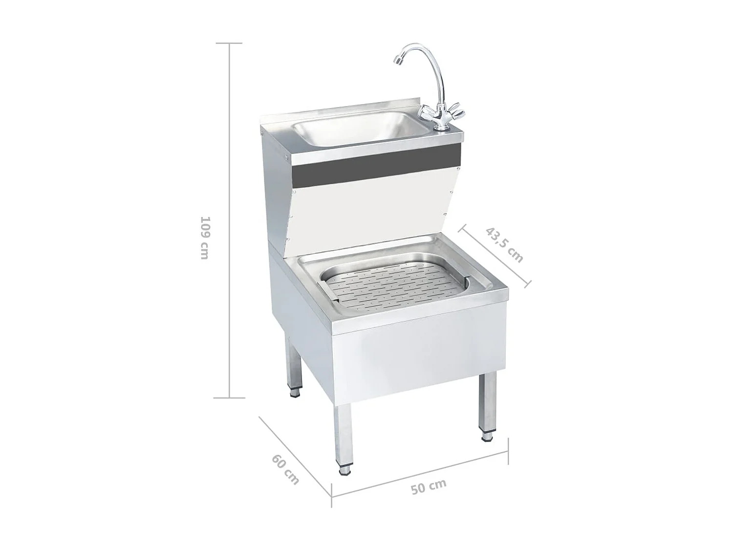 Lavabo commercial de lavage argenté 50 x 60 x 109 cm 02_0002448