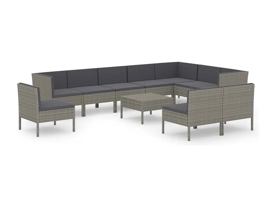Mobili da giardino mobili da esterno Set di mobili da 11 pezzi con cuscini in resina intrecciata grigia 02_0015408