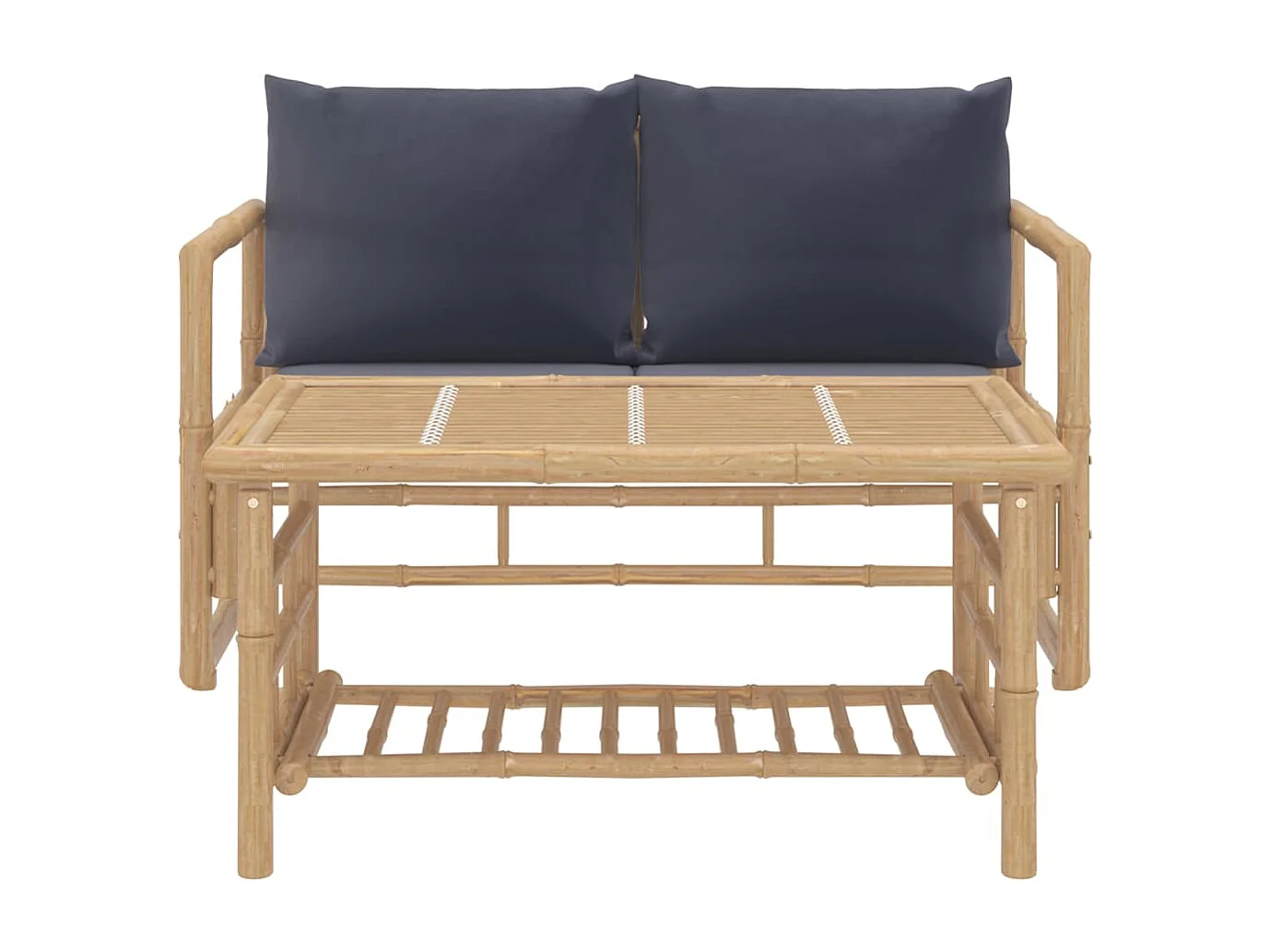 Móveis de jardim móveis de exterior Conjunto de móveis de 2 peças com almofadas de bambu cinza escuro 02_0015890