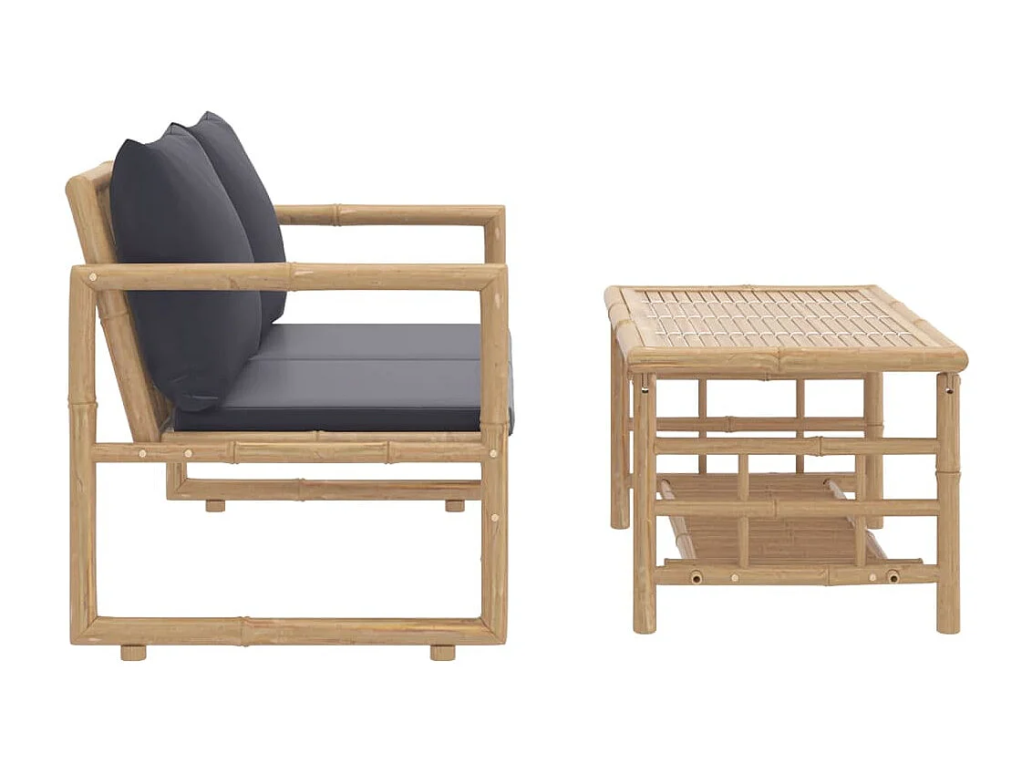 Móveis de jardim móveis de exterior Conjunto de móveis de 2 peças com almofadas de bambu cinza escuro 02_0015890