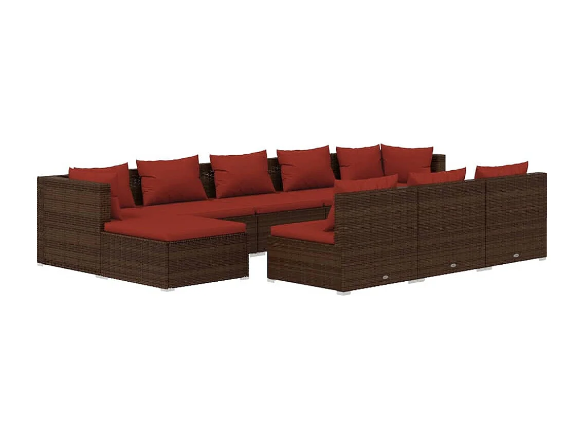 Móveis de jardim móveis de exterior conjunto de 10 peças com almofadas marrons tecido resina 02_0015090