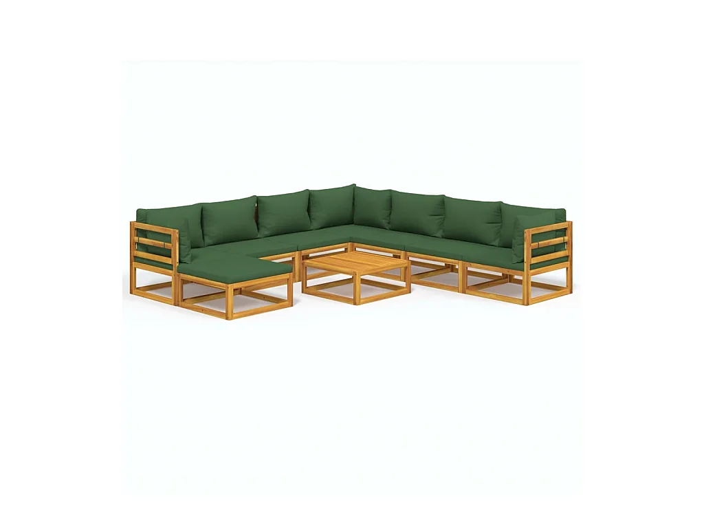 Mobili da giardino mobili da esterno Set di mobili da 9 pezzi con cuscini verdi in legno massello 02_0018171
