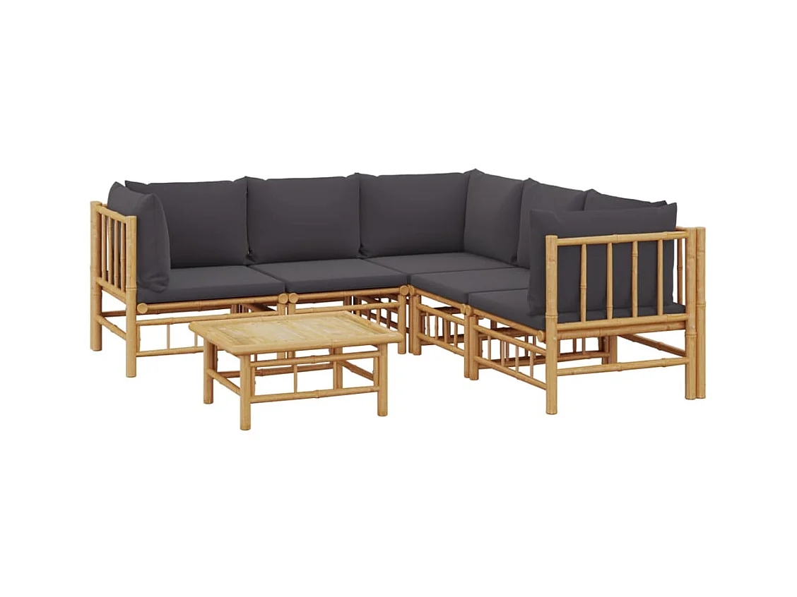 Mobili da giardino mobili da esterno Set di mobili da 6 pezzi con cuscini in bambù grigio scuro 02_0016786