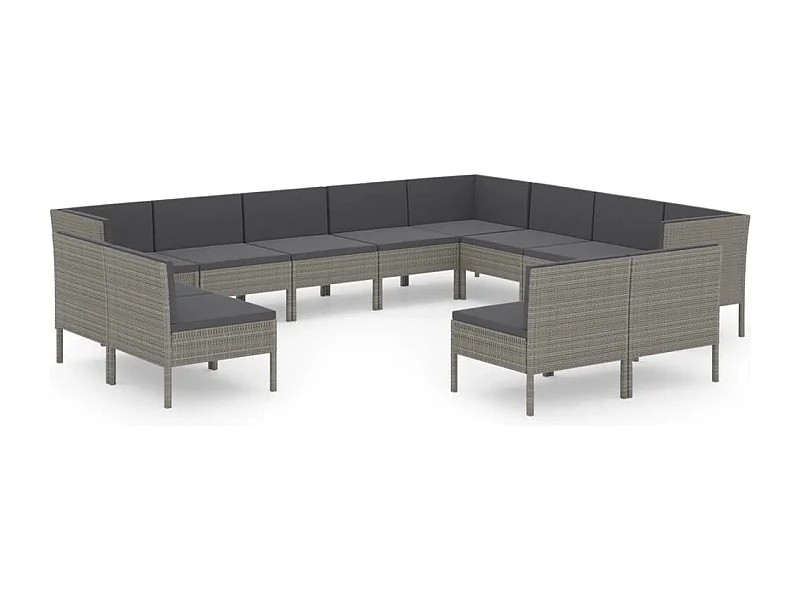 Muebles de jardín muebles de exterior juego de muebles de 12 piezas con cojines de resina tejida gris 02_0015645