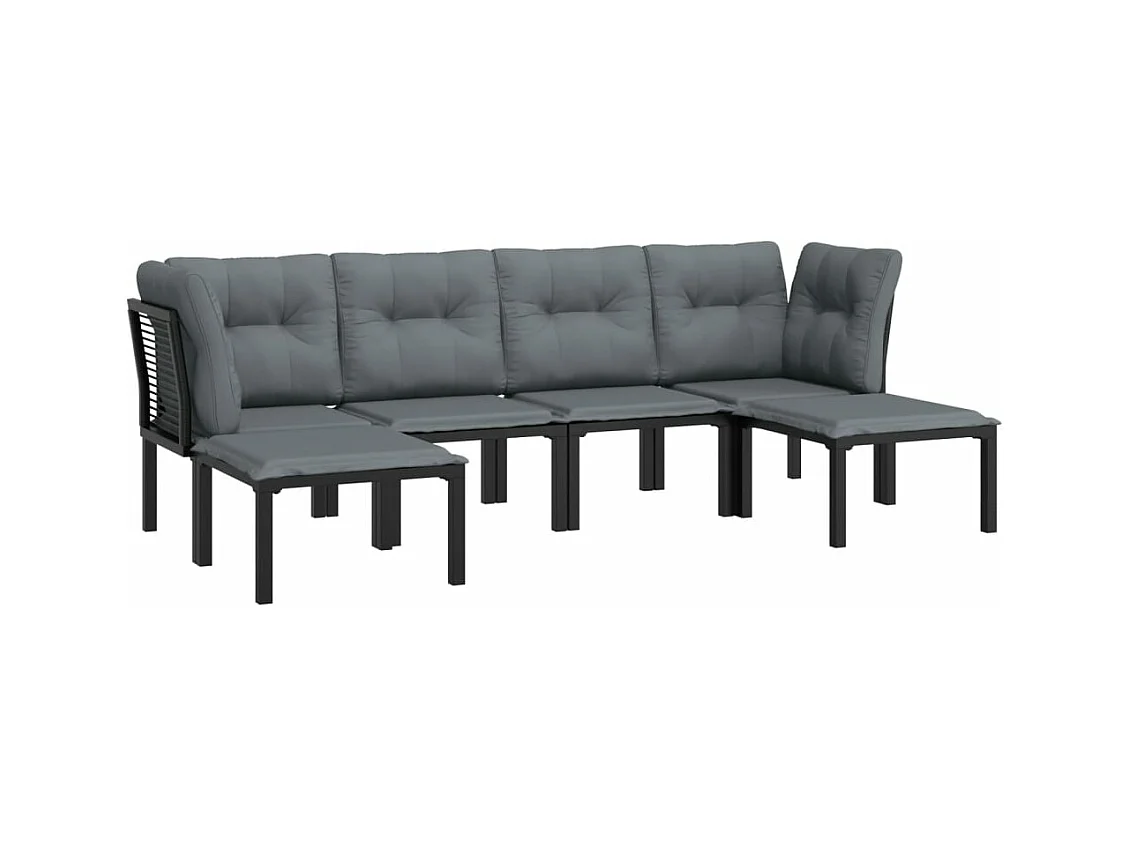 Muebles de jardín muebles de exterior juego de muebles 6 piezas resina tejida negra y gris 02_0017047