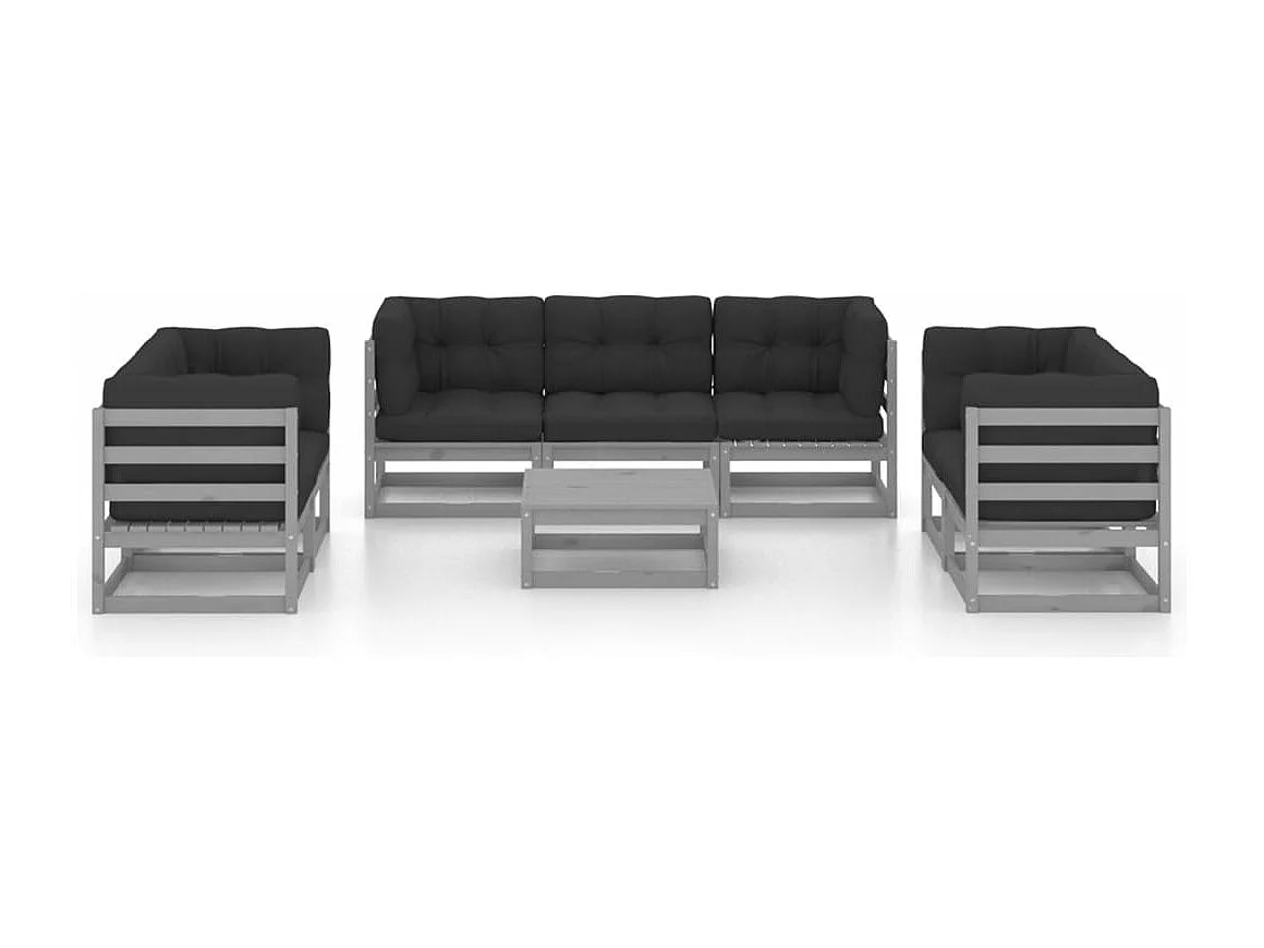 Móveis de jardim móveis de exterior Conjunto de móveis de 8 peças com almofadas madeira maciça de pinho 02_0017500