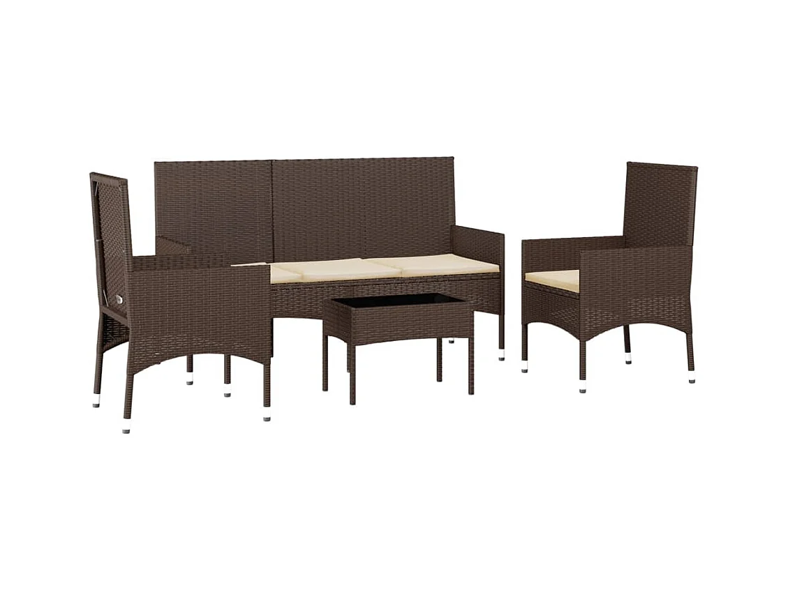 Mobili da giardino mobili da esterno Set di mobili da 4 pezzi con cuscini marroni in resina intrecciata 02_0016158