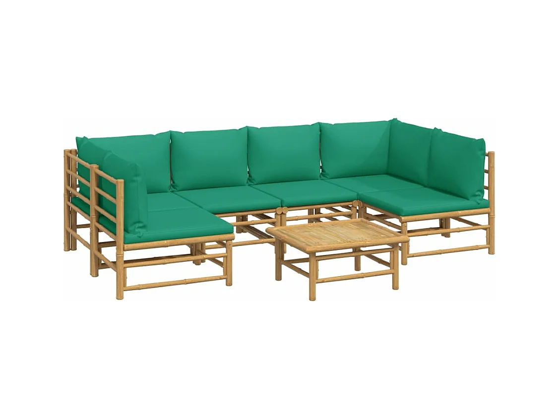 Mobili da giardino mobili da esterno Set di mobili da 7 pezzi con cuscini in bambù verde 02_0017342