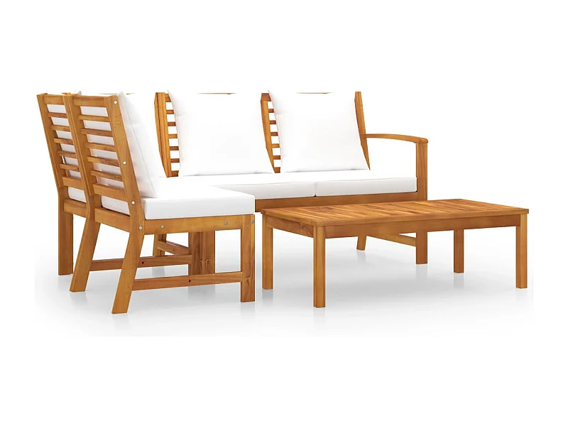 Móveis de jardim móveis de exterior conjunto de móveis de 4 peças com almofada creme madeira de acácia maciça 02_0016072