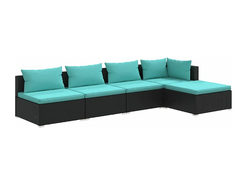 Muebles de jardín muebles de exterior juego de muebles de 5 piezas con cojines de resina tejida en negro 02_0016477