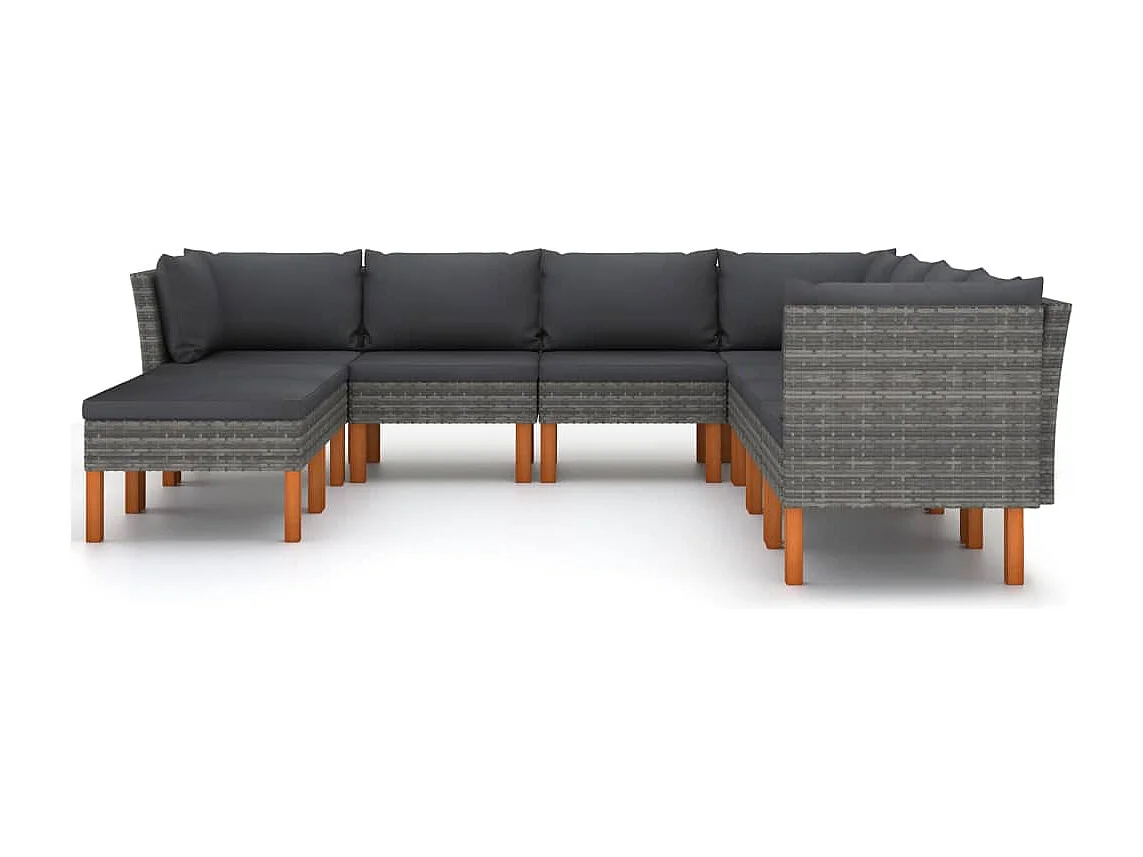 Muebles de jardín muebles de exterior juego de muebles de 9 piezas con cojines de resina tejida gris 02_0018093