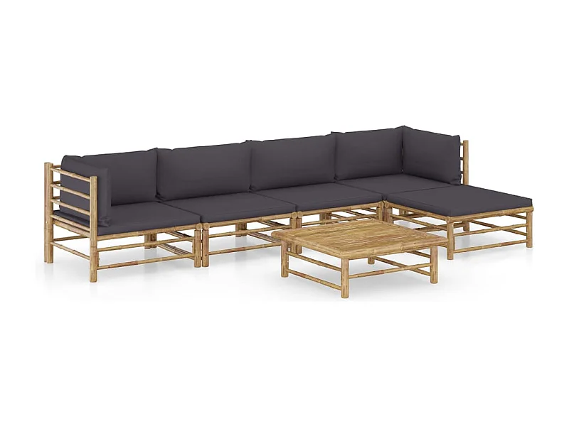 Mobili da giardino mobili da esterno Set di mobili da 6 pezzi con cuscini in bambù grigio scuro 02_0016785