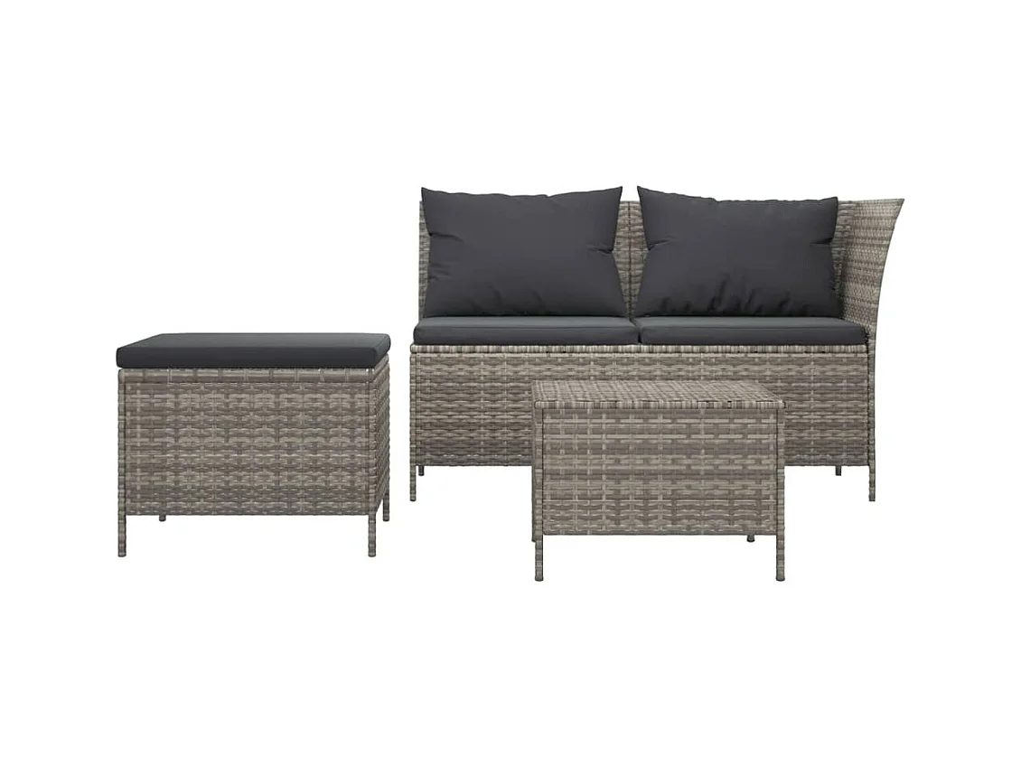 Mobili da giardino mobili da esterno Set di mobili da 3 pezzi con cuscini grigi in resina intrecciata 02_0015978