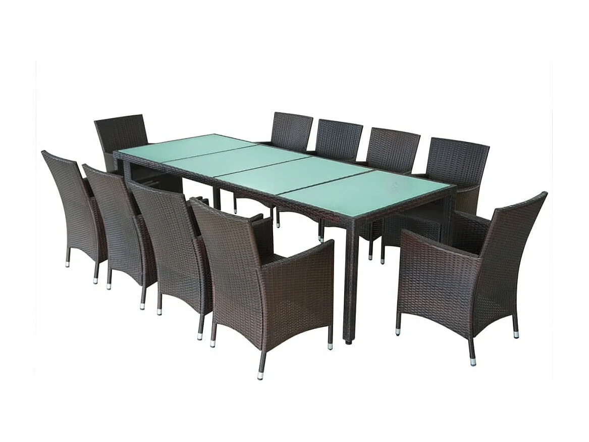 Mobili da giardino mobili da esterno Set di mobili da 11 pezzi con cuscini in resina intrecciata marrone 02_0015433